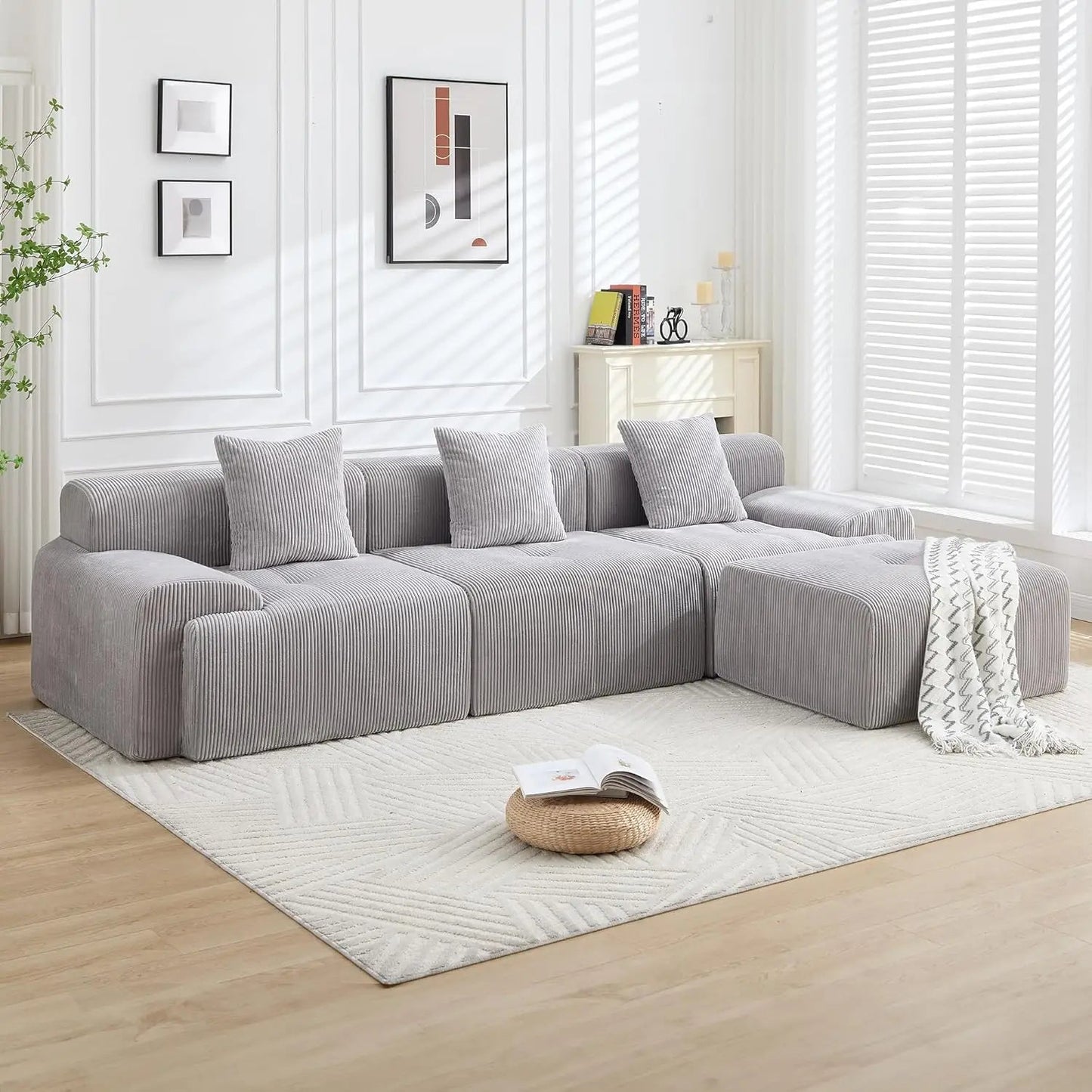 118" Boneless Couches for Living Room, Modular Cloud Sectional Couch with L - Shape Chaise, Modern Upholstered Sofa with Deep Seat - Blu Lotus Boutique