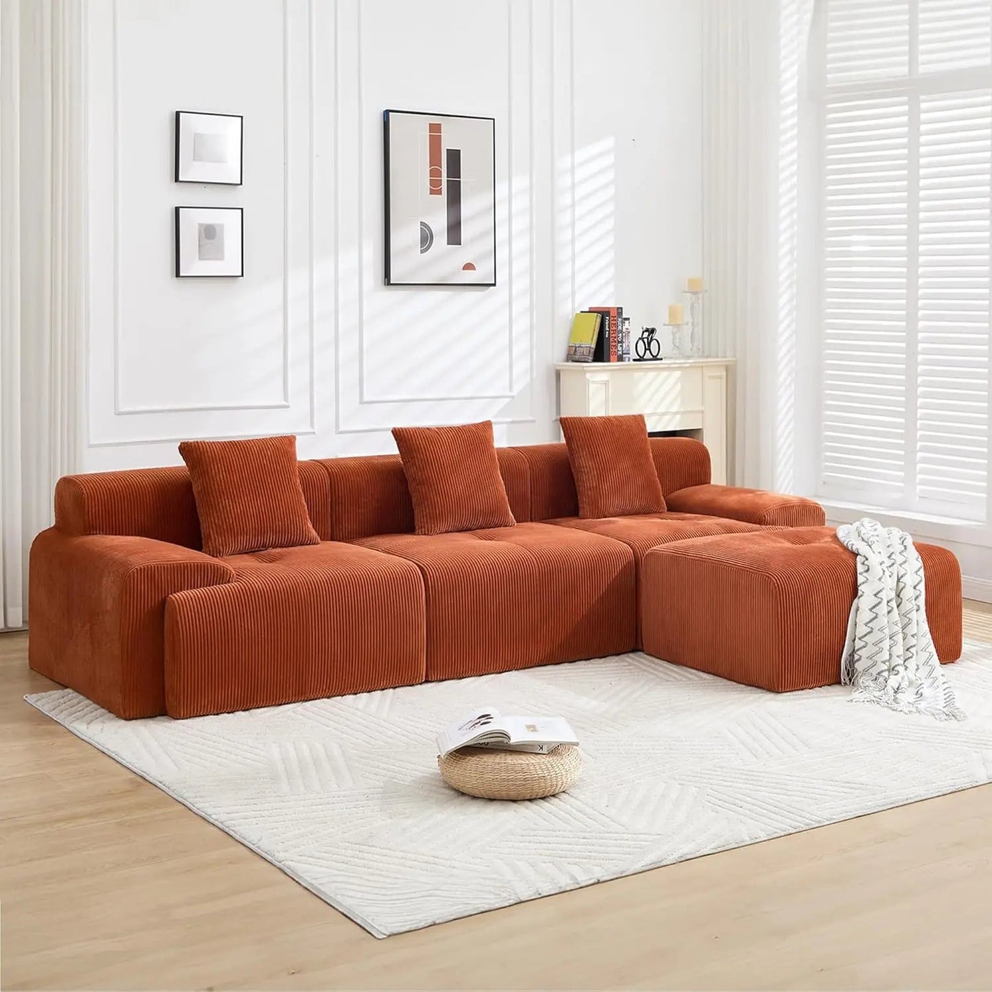 118" Boneless Couches for Living Room, Modular Cloud Sectional Couch with L - Shape Chaise, Modern Upholstered Sofa with Deep Seat - Blu Lotus Boutique