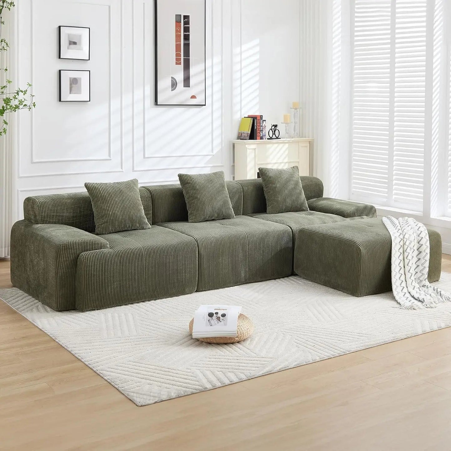 118" Boneless Couches for Living Room, Modular Cloud Sectional Couch with L - Shape Chaise, Modern Upholstered Sofa with Deep Seat - Blu Lotus Boutique