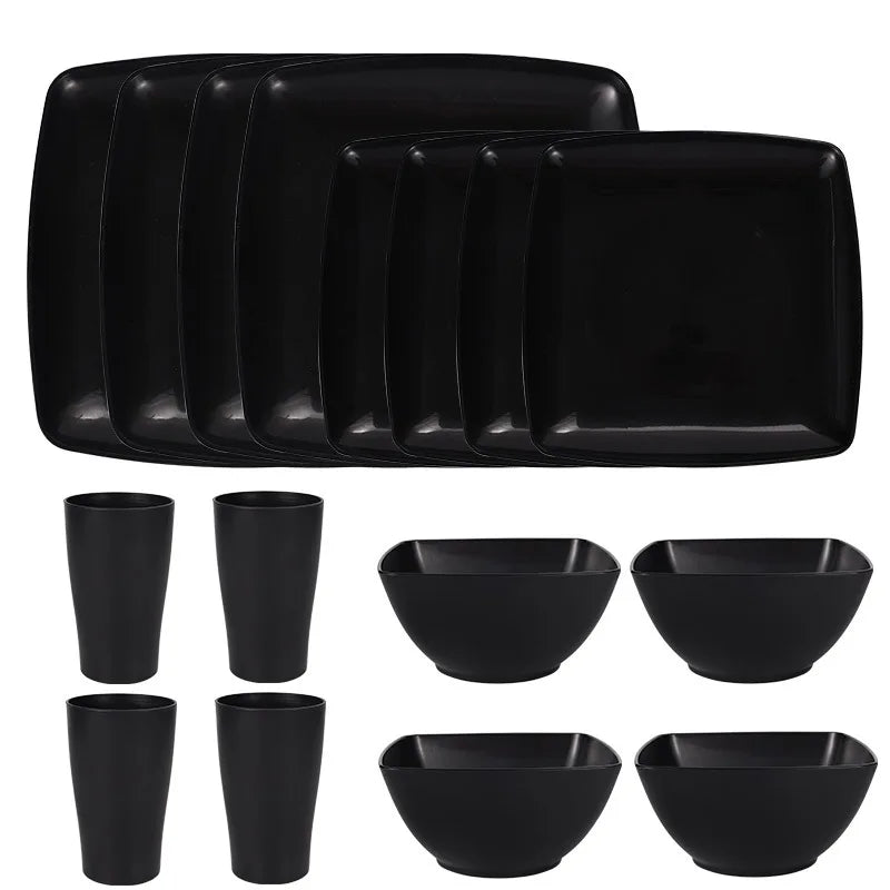 16/32Pcs Plastic Dinnerware Set - DurableDishwasher Safe Microwave Safe Stackable Includes Dinner Plates Salad Plates Snack Bowls - Blu Lotus Boutique