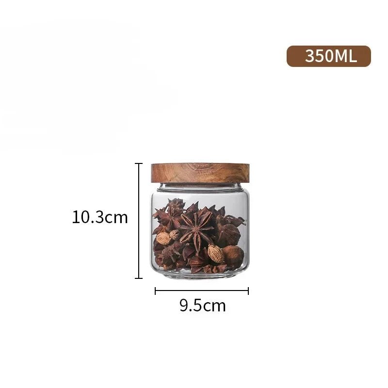1pcs Wood Lid Orgnizer Glass Airtight Canister Kitchen Storage Bottles Jar Sealed Food Container Ginger Cereal Dispenser Set - Blu Lotus Boutique