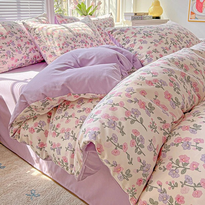 2025 Washed Cotton Double Yarn Single Quilt Cover Simple Wind Ins Wind Small Floral Korean Version Duvet Skin Friendly Bedding - Blu Lotus Boutique