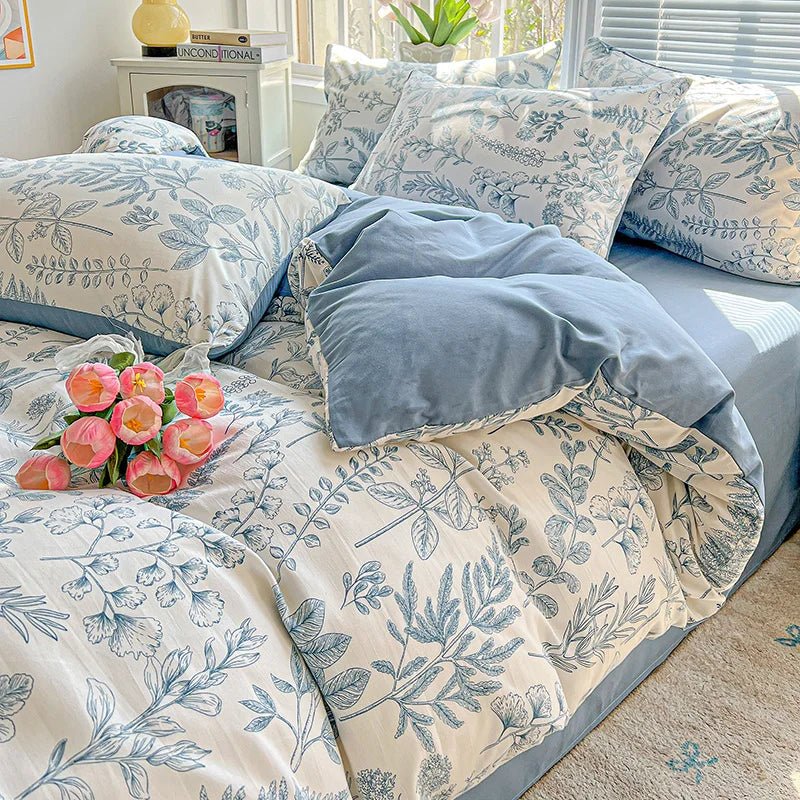 2025 Washed Cotton Double Yarn Single Quilt Cover Simple Wind Ins Wind Small Floral Korean Version Duvet Skin Friendly Bedding - Blu Lotus Boutique