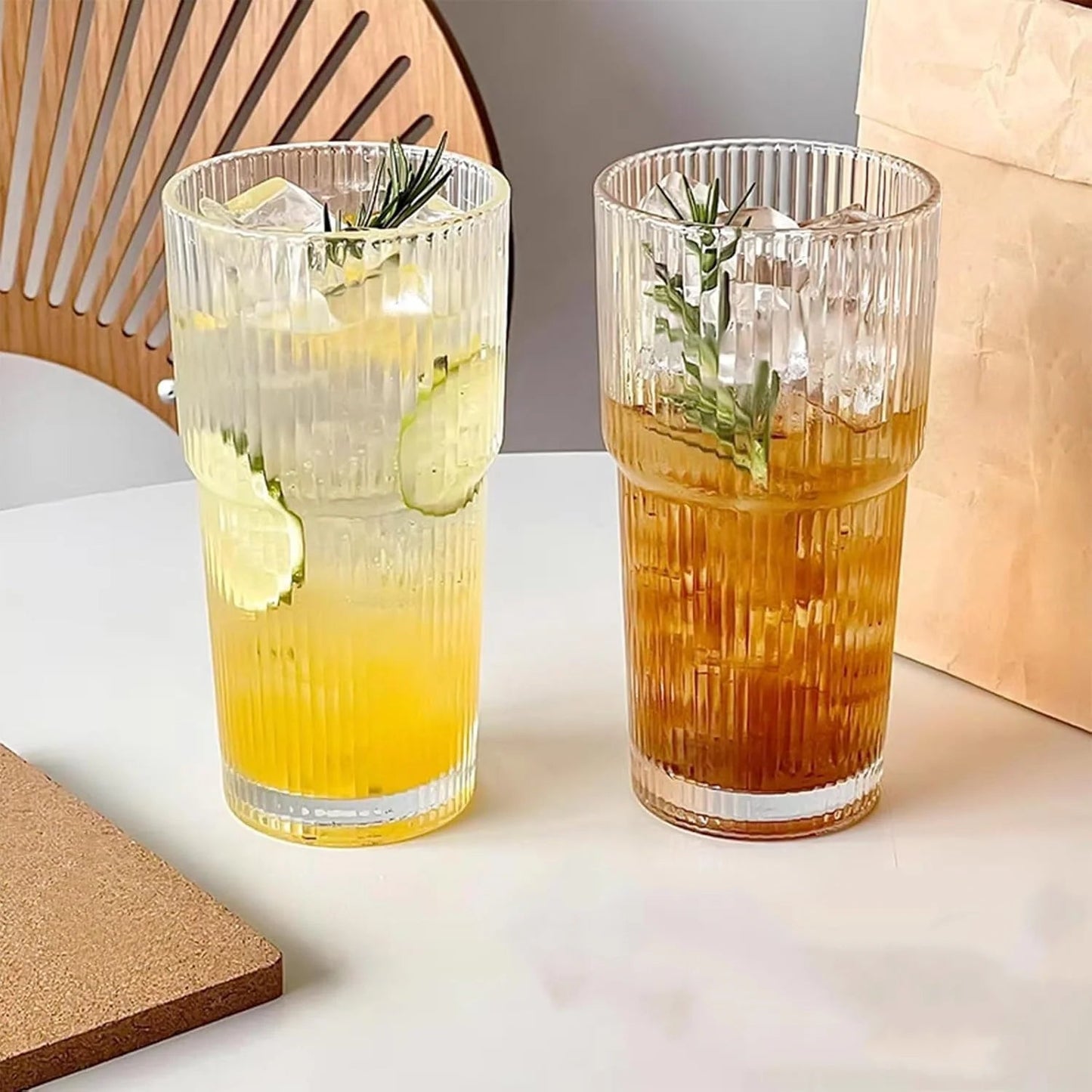 2pcs 20oz/600ml Glass Cups with Lid and Straw, Vintage Glass Cups Thickened Drinking Glasses,Thickened for iced coffees,cocktail - Blu Lotus Boutique