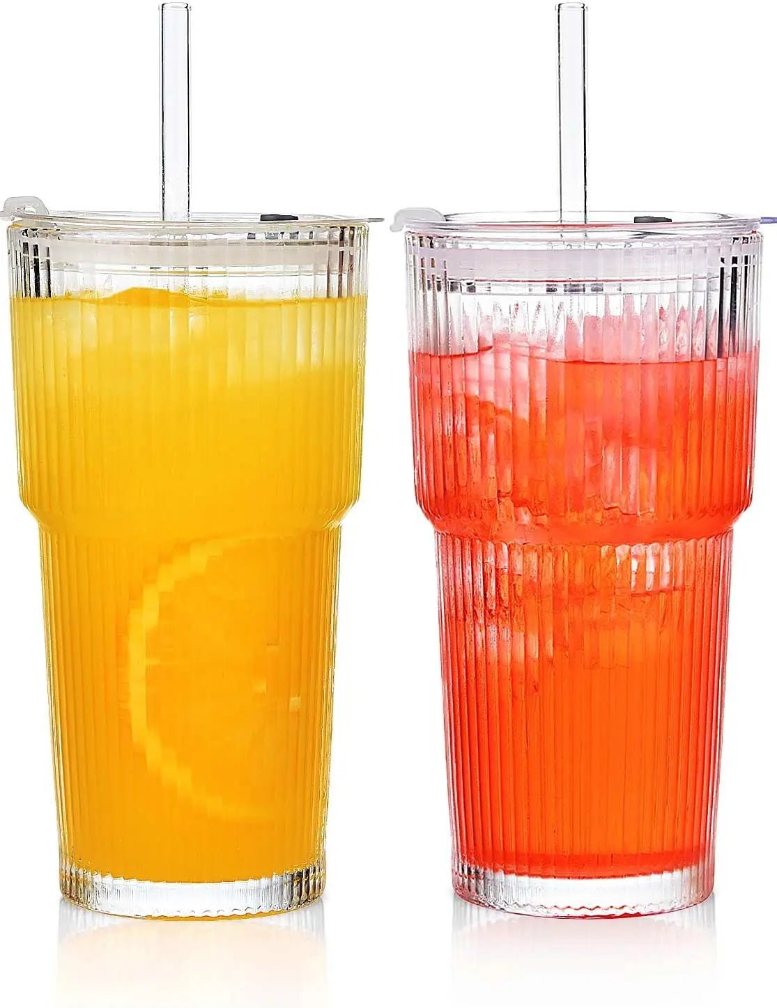 2pcs 20oz/600ml Glass Cups with Lid and Straw, Vintage Glass Cups Thickened Drinking Glasses,Thickened for iced coffees,cocktail - Blu Lotus Boutique