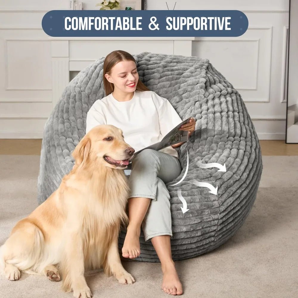 3 - 5 ft Bean Bag Chair, Adults Large Beanbag Chair w/Stripe Plush Cover Big, bean bag Chair for Living Room Bedroom Dorm Office - Blu Lotus Boutique