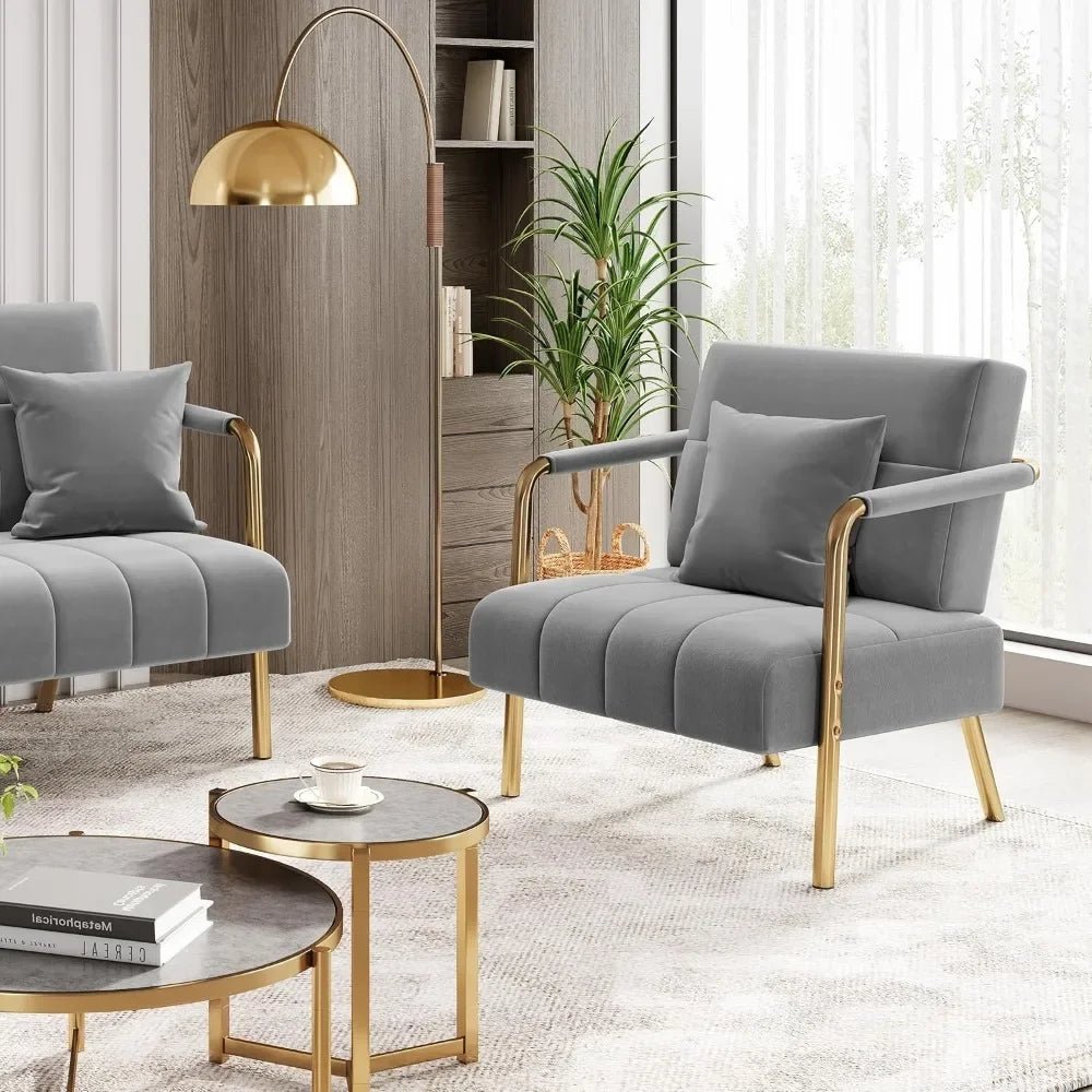 30" W Accent Chair Velvet Oversized Armchair Living Room Chair with Golden Frame & Cozy Pillow for Living Room, Bedroo Bedroom - Blu Lotus Boutique