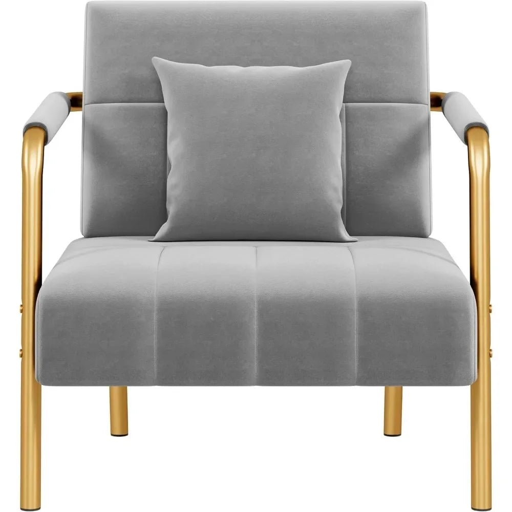 30" W Accent Chair Velvet Oversized Armchair Living Room Chair with Golden Frame & Cozy Pillow for Living Room, Bedroo Bedroom - Blu Lotus Boutique