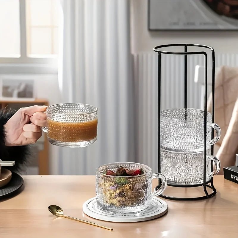 4 - piece set of 15.2oz/450ml glass cups and wooden lids, vintage glass coffee cups are perfect for cappuccinos, latte, cereal - Blu Lotus Boutique
