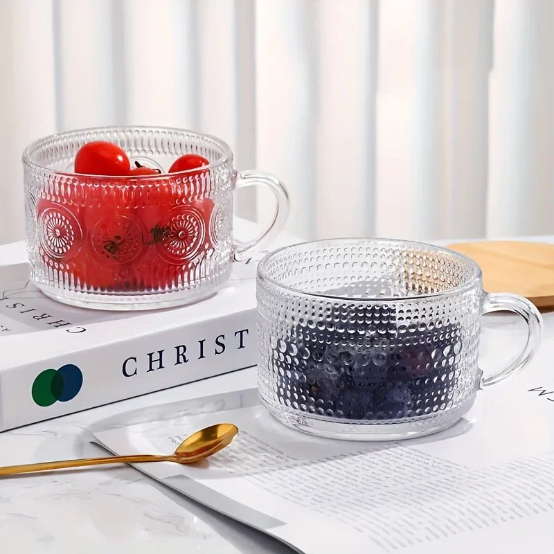 4 - piece set of 15.2oz/450ml glass cups and wooden lids, vintage glass coffee cups are perfect for cappuccinos, latte, cereal - Blu Lotus Boutique