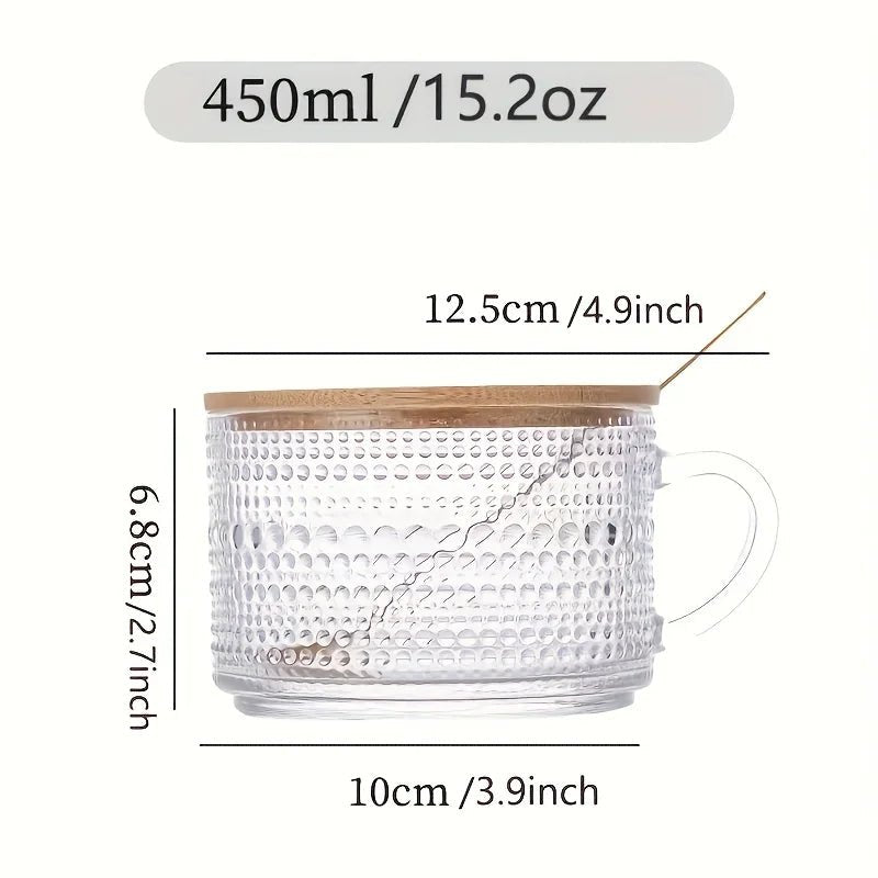 4 - piece set of 15.2oz/450ml glass cups and wooden lids, vintage glass coffee cups are perfect for cappuccinos, latte, cereal - Blu Lotus Boutique