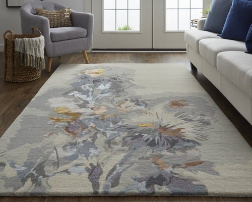 4' X 6' Blue and Gray Wool Floral Hand Tufted Area Rug - Blu Lotus Boutique