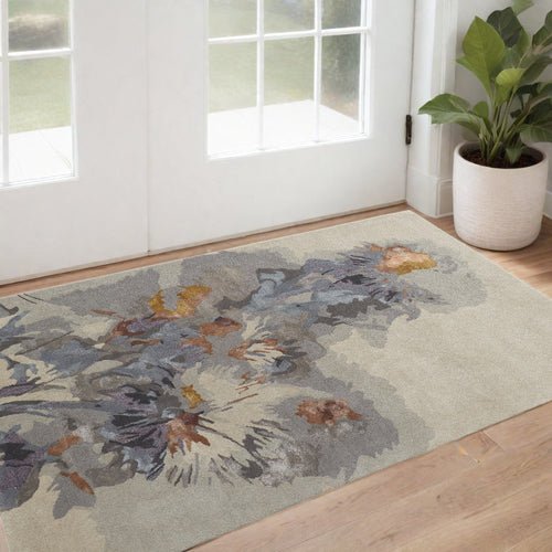 4' X 6' Blue and Gray Wool Floral Hand Tufted Area Rug - Blu Lotus Boutique