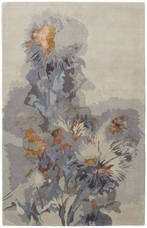 4' X 6' Blue and Gray Wool Floral Hand Tufted Area Rug - Blu Lotus Boutique