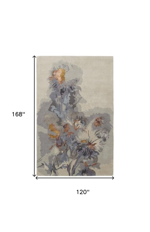 4' X 6' Blue and Gray Wool Floral Hand Tufted Area Rug - Blu Lotus Boutique