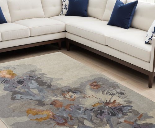 4' X 6' Blue and Gray Wool Floral Hand Tufted Area Rug - Blu Lotus Boutique