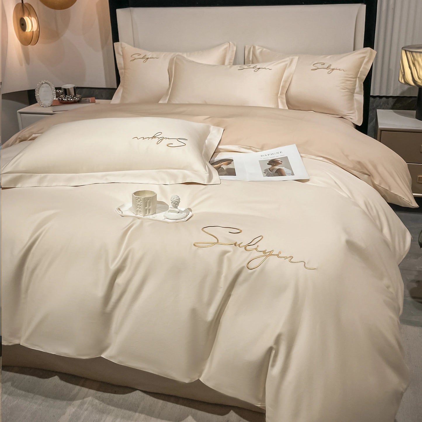 400TC Egyptian Cotton Bedding Set Luxury Full Queen King Size Duvet Cover Bed Sheet Set Pillowcase Bed Linen Nordic Simple Style - Blu Lotus Boutique