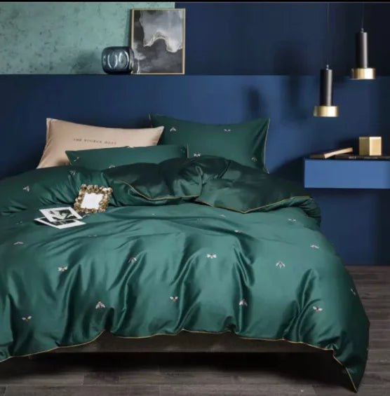 4/6Pcs Luxury Egyptian Cotton Soft Bedding Set Queen King Family size Bright Leaves Duvet Cover Flat sheet set Fitted sheet - Blu Lotus Boutique