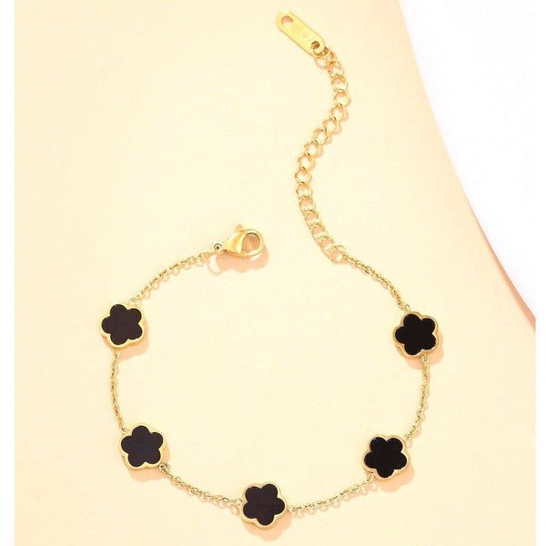 5 Leaf Clover Stainless Steel Link Chain Bracelet - Blu Lotus Boutique