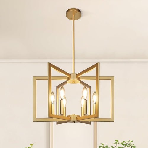6 - Light Gold Pendant Light, Modern Farmhouse Dining Room Light - Blu Lotus Boutique