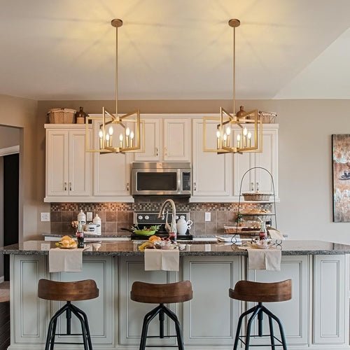6 - Light Gold Pendant Light, Modern Farmhouse Dining Room Light - Blu Lotus Boutique