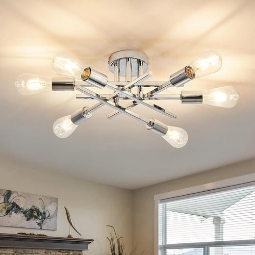 6 - Lights Semi Flush Mount Ceiling Light Fixture Modern Chrome Matte - Blu Lotus Boutique