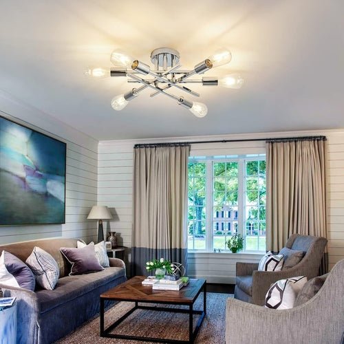 6 - Lights Semi Flush Mount Ceiling Light Fixture Modern Chrome Matte - Blu Lotus Boutique