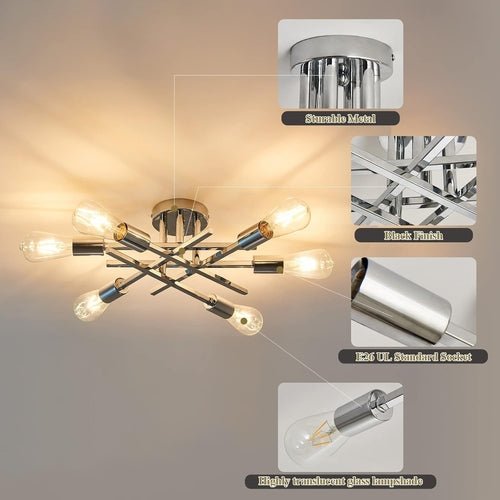 6 - Lights Semi Flush Mount Ceiling Light Fixture Modern Chrome Matte - Blu Lotus Boutique