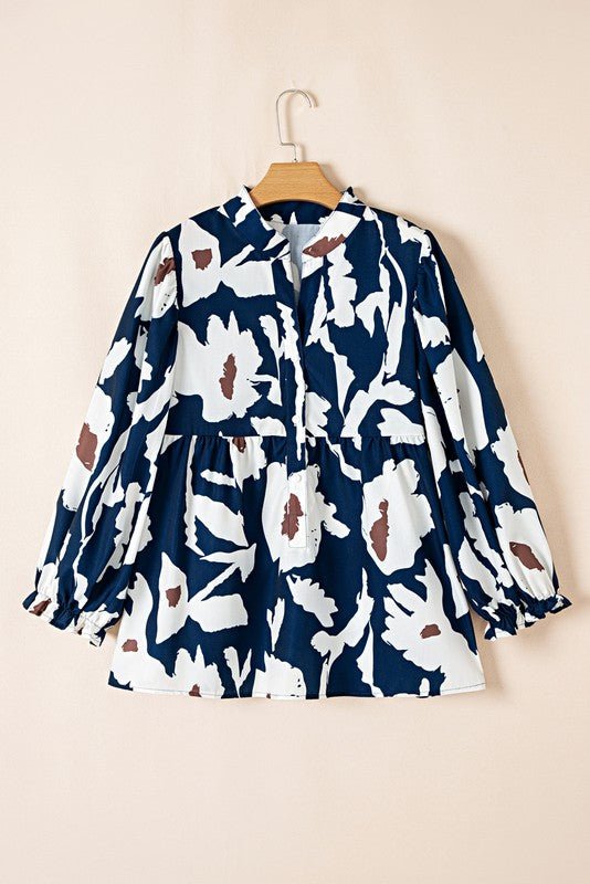 60s Flower Frill Neck Loose Blouse - Blu Lotus Boutique