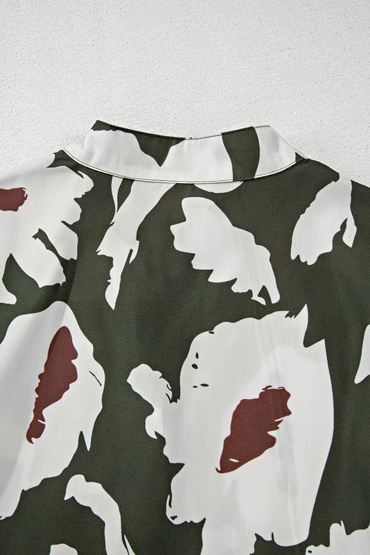 60s Flower Frill Neck Loose Blouse - Blu Lotus Boutique