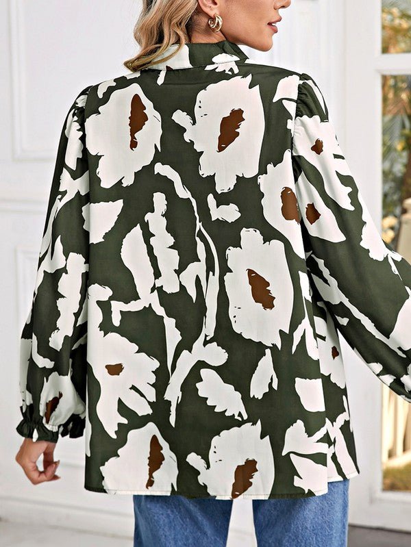 60s Flower Frill Neck Loose Blouse - Blu Lotus Boutique