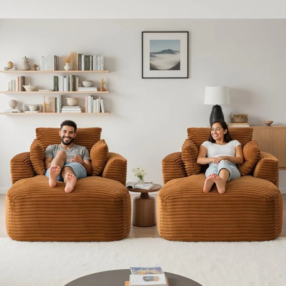 "65" Corduroy Boneless Sofa - Luxurious Oversized Chaise Lounge with Deep Seat, Reading/Sleeper Chair for Living Room" - Blu Lotus Boutique