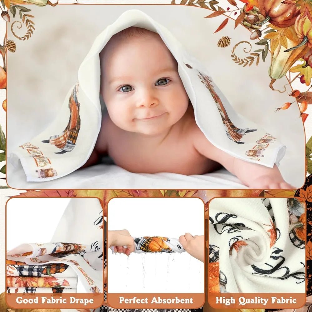 8 pcs hello fall shower curtain set for bathroom include harvest autumn gnome shower curtain towels non slip rugs toilet lid cov - Blu Lotus Boutique
