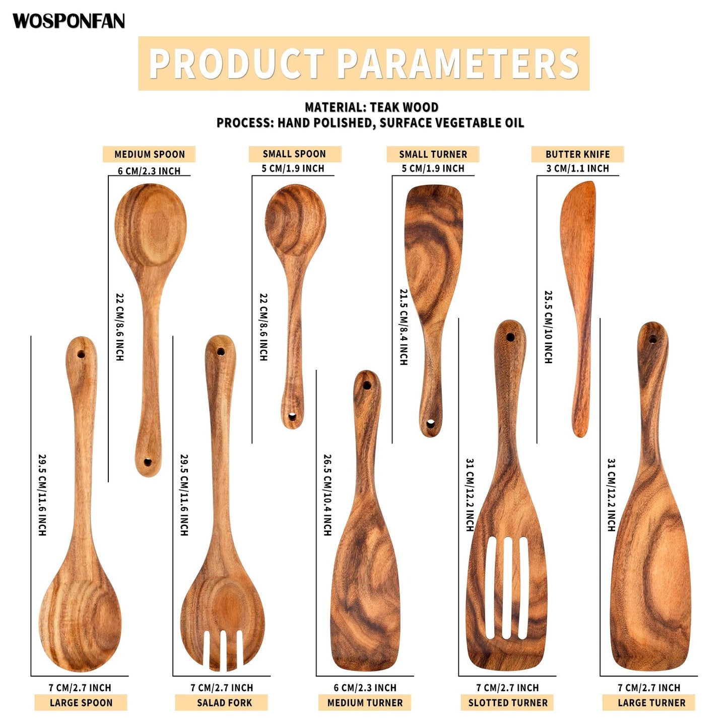 9 PCS Kitchen Utensils Set, Wooden Spoons for Cooking, Wooden Utensils for Cooking - Handmade Wooden Spoon Set - Blu Lotus Boutique