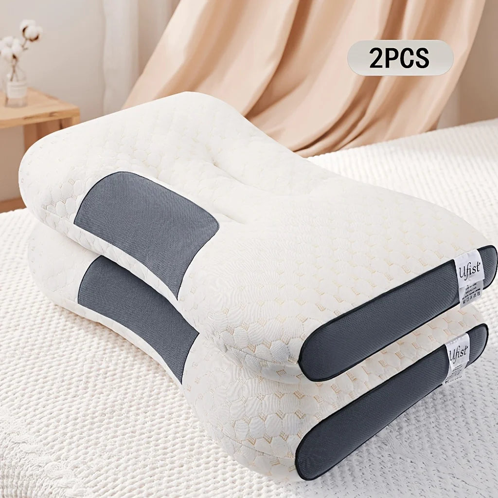2‑Pack Ergonomic Neck Massage Pillows for Couples Adjustable Soft Woven Pillow With Removable Cover High‑Quality Core for Better Sleep