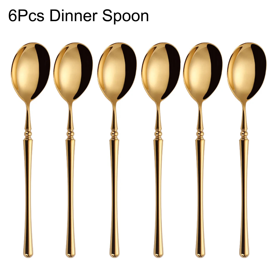 6/16/24/30Pcs Gold Tableware Stainless Steel 304 Cutlery Set Mirror Dinnerware Wedding Gift Hotel Home Dinner Party Flatware