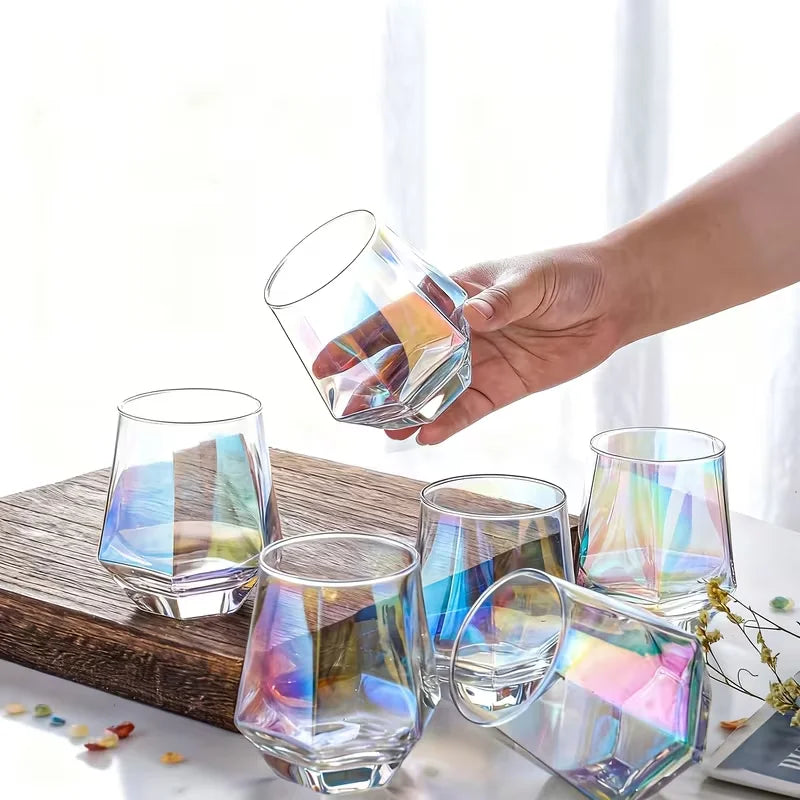 Stemless Wine Glass Set Of 6(10 Oz), Iridescent Glassware,