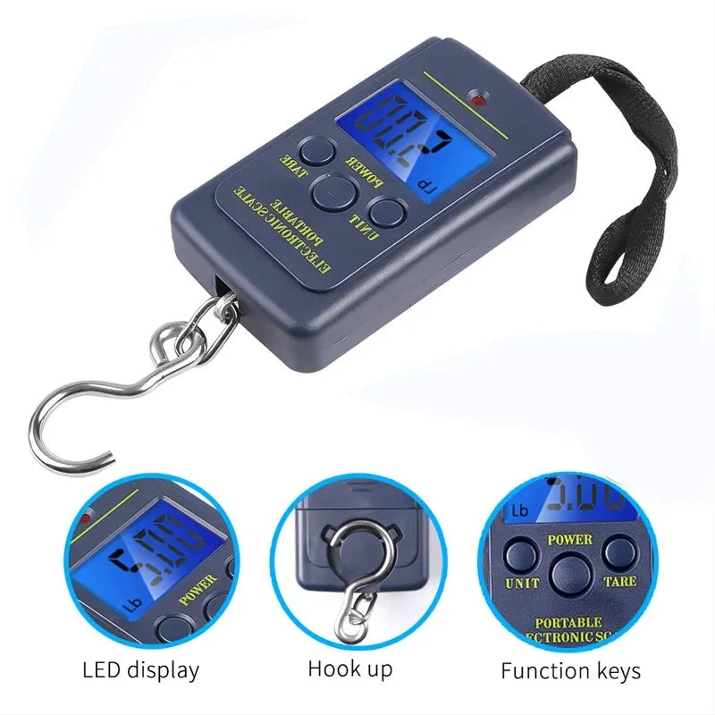 Portable Electronic Scale 50kg 10g LCD Handheld with 100cm Tape Measure for Travel Fishing Baggage Suitcase