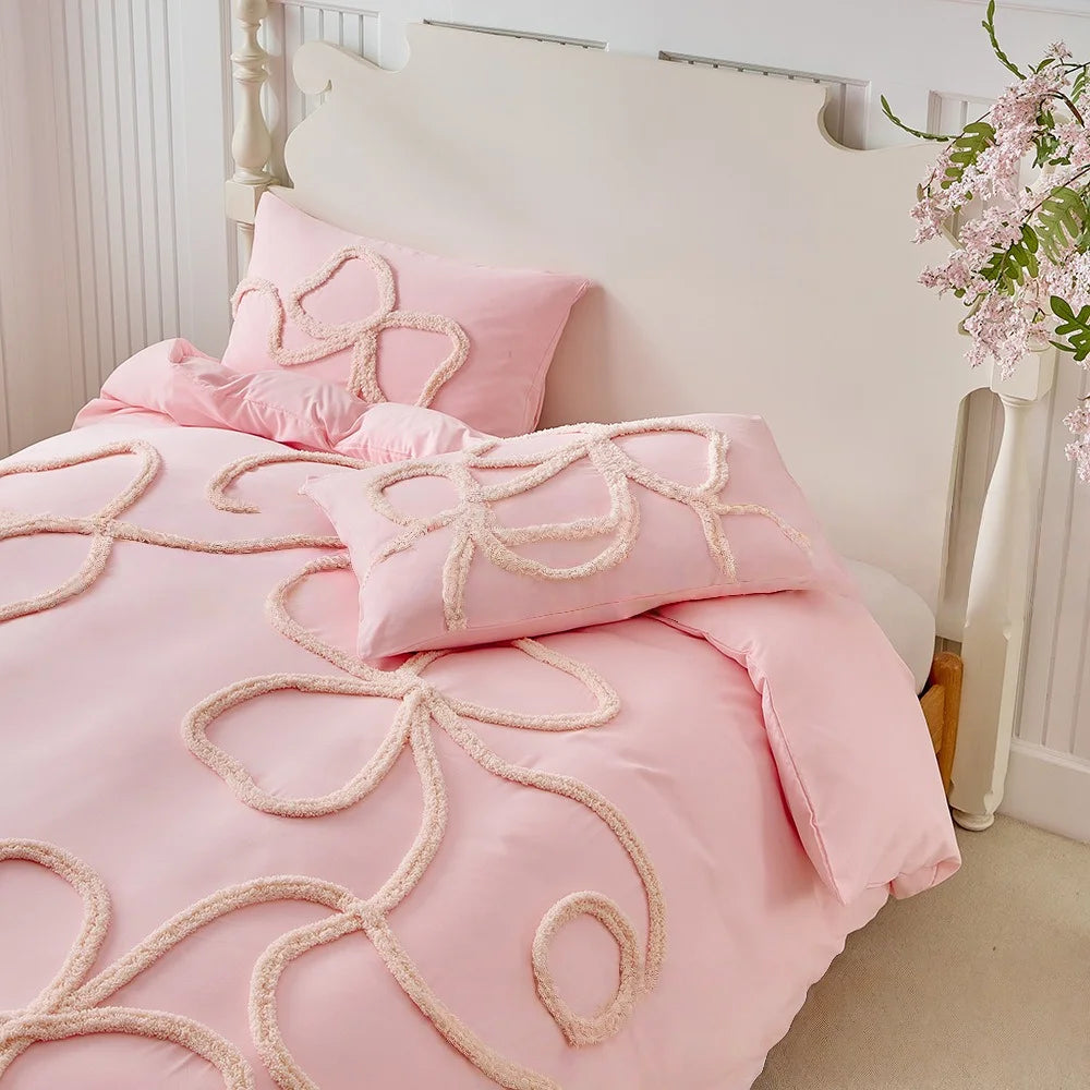 Bohemian Tufting Bow Duvet Cover Set Twin King Soft Homestay Bedding Set Quilt Cover Jacquard Comforter Cover with Pillowcase