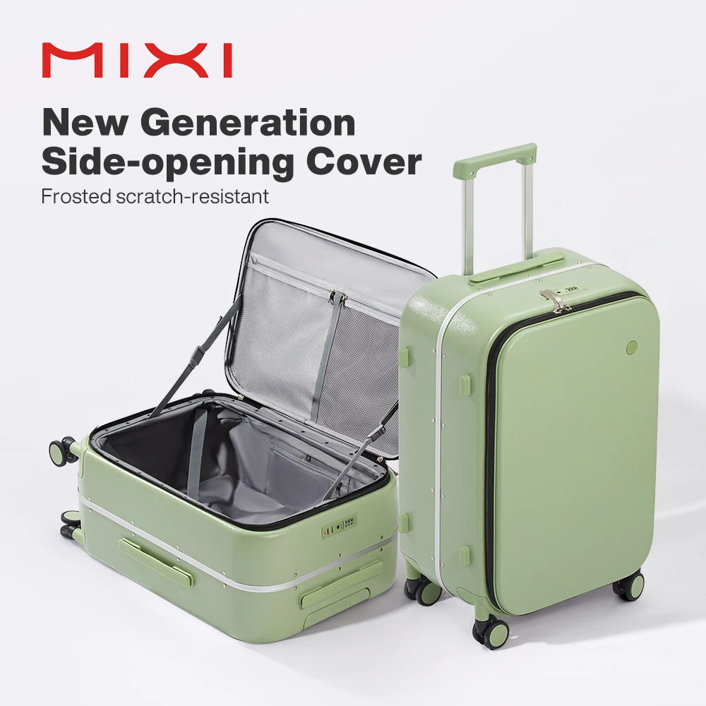 Mixi New PC Aluminum Frame Suitcase Front Opening Rolling Travel Luggage