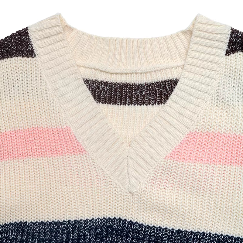 Striped V-Neck Oversized Sweater