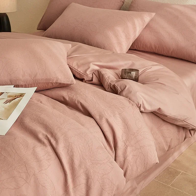 Light Luxury Soft Thick 100% Cotton Flat Sheet Sets Satin Jacquard Silky Bedding Set for Seasons Single Double Bed Comfort Set