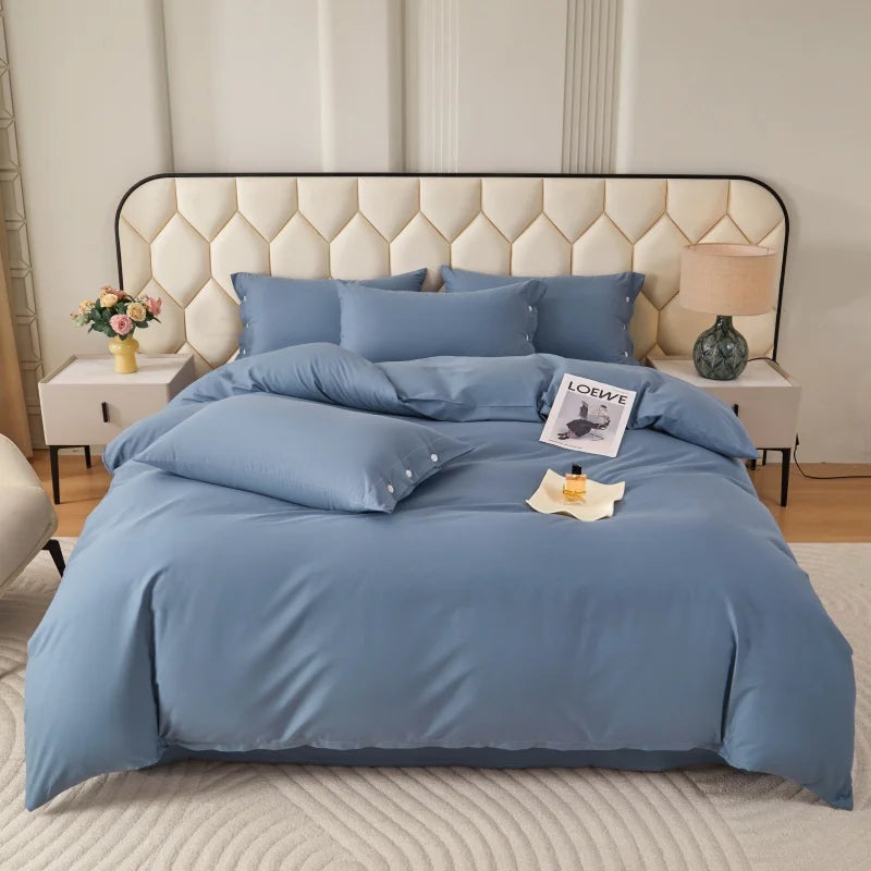 New 100% Cotton High-quality Solid-color Quilt Cover and Two Pillowcases Set Soft Skin-friendly and Breathable