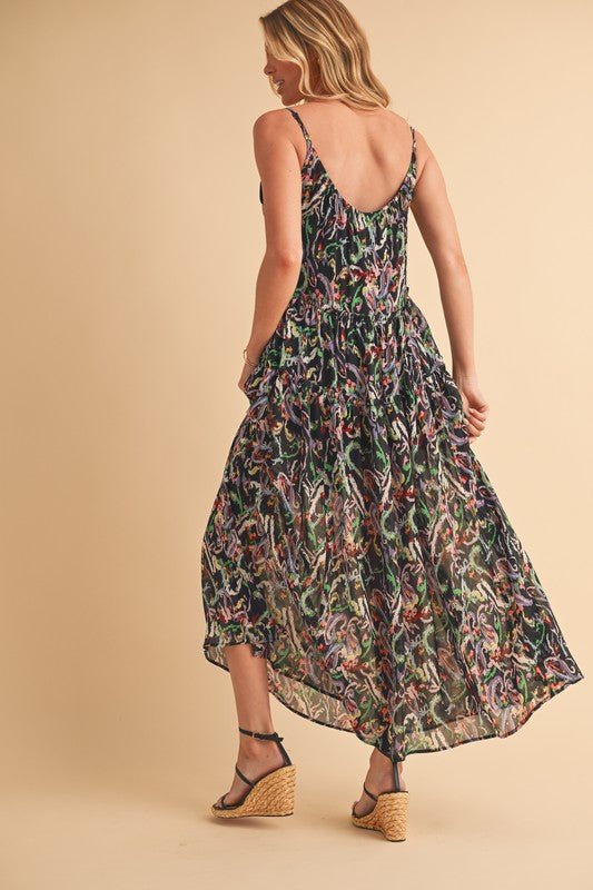 Aemi + Co Printed V - Neck Frill Tiered Cami Dress - Blu Lotus Boutique