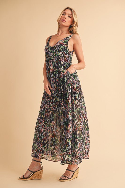 Aemi + Co Printed V - Neck Frill Tiered Cami Dress - Blu Lotus Boutique