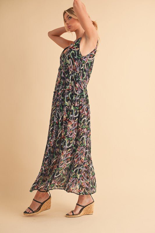 Aemi + Co Printed V - Neck Frill Tiered Cami Dress - Blu Lotus Boutique