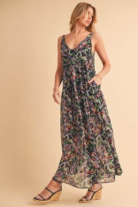 Aemi + Co Printed V - Neck Frill Tiered Cami Dress - Blu Lotus Boutique