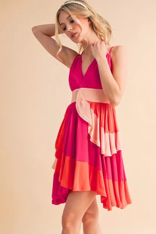Aemi+Co Ruffled Color Block Sleeveless Mini Dress - Blu Lotus Boutique