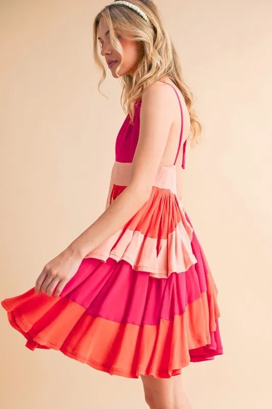 Aemi+Co Ruffled Color Block Sleeveless Mini Dress - Blu Lotus Boutique