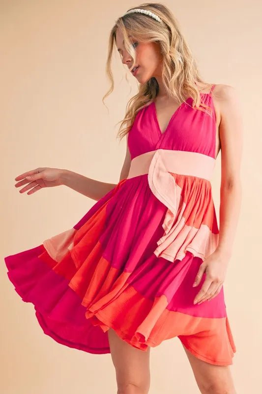 Aemi+Co Ruffled Color Block Sleeveless Mini Dress - Blu Lotus Boutique